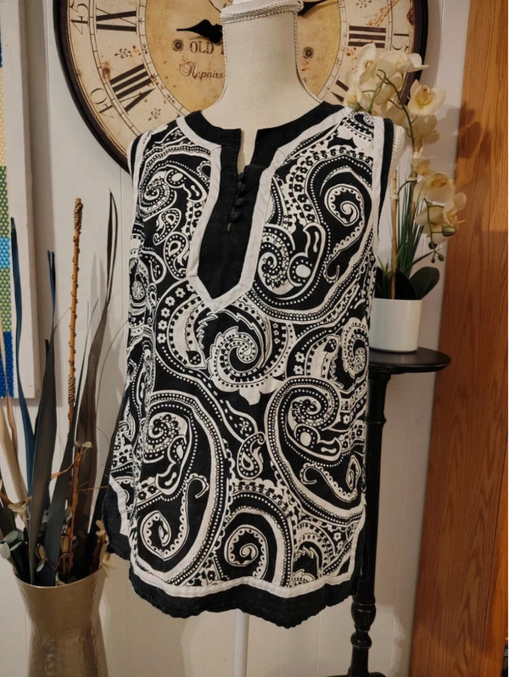 St. Tropez West 100% Linen Paisley Top | Large